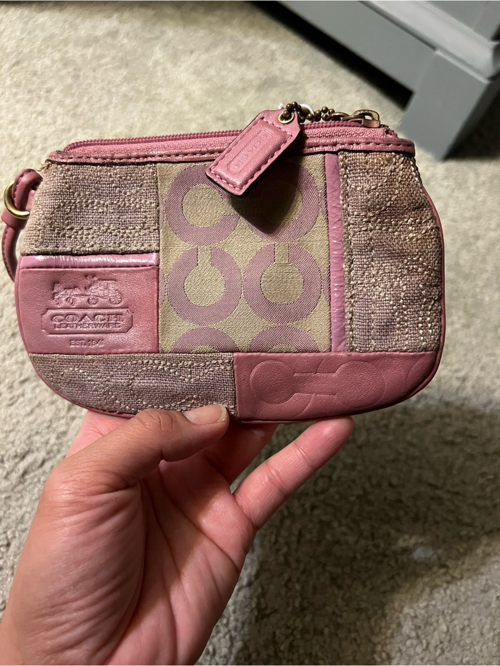 Coach Pink Patchwork Signature Wristlet